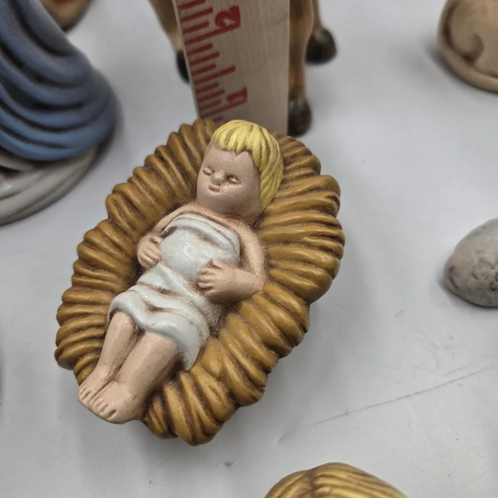 Nativity Set Arnels‎ 1975 Ceramic Christmas Decor Hand Painted 12 Pc 7 inches